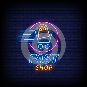 Fast Shop Logo Neon Signs Style Text Vector