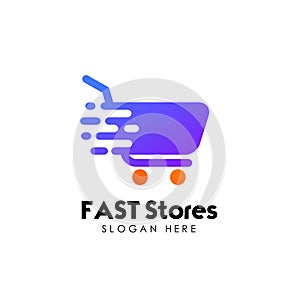 fast shopping cart logo design template. trolley icon design