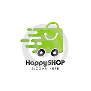 fast shopping logo design stock. happy shop logo design template