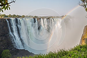 Fast shutter speed Victoria Falls view with rainbow