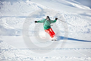 Skier offpiste freeride backcountry at snow powder photo