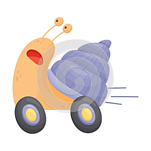 Fast Snail With Wheels Cartoon Vector Illustration