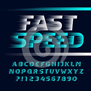 Fast Speed alphabet font. Wind effect italic letters, symbols and numbers.