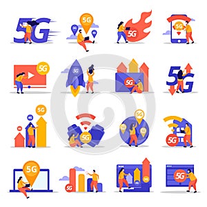 Fast Speed Internet Flat Icons