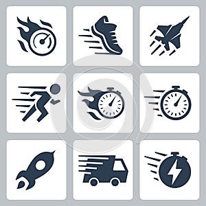 Fast Speed and Quickness Related Vector Icons photo