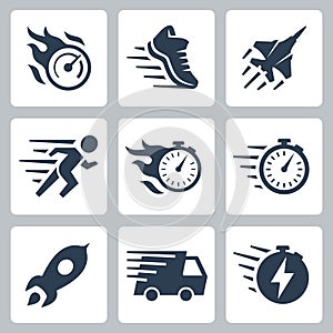 Fast Speed and Quickness Related Vector Icons