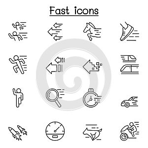Fast & Speed related vector line icons. contains such Icons as running, racing, rocket, car, horse, internet and more