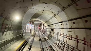 Fast speed subway train moving forward looping. Singapore subway mrt train