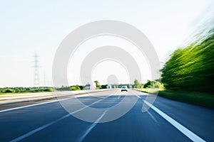 Fast speeding car on highway POV