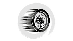 Fast Spinning Car Wheel with Speed Motion Blur Lines