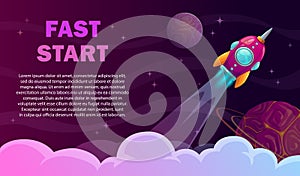 Fast start poster. Rocket launch concept.