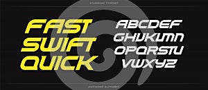 Fast swift quick alphabet. Sport font. Bold speed italic type for energy logo, automotive headline, endurance monogram