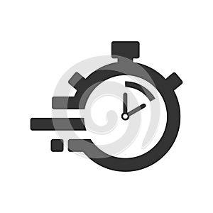 Fast time delivery icon, stopwatch in motion, deadline concept, clock speed. The 10 seconds, minutes stopwatch icon on gray