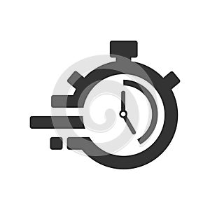 Fast time delivery icon, stopwatch in motion, deadline concept, clock speed. The 25 seconds, minutes stopwatch icon on gray