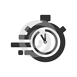 Fast time delivery icon, stopwatch in motion, deadline concept, clock speed. The 55 seconds, minutes stopwatch icon on gray