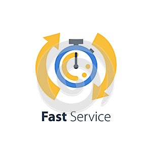 Fast time, stop watch speed, quick delivery, express and urgent services