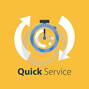 Fast time, stop watch speed, quick delivery, express and urgent services