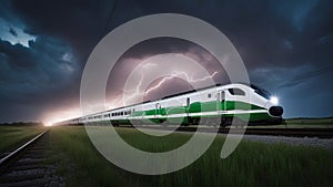 fast train in motion lightning train, A speedy lightning, train shooting lightning that is in lightning flashes