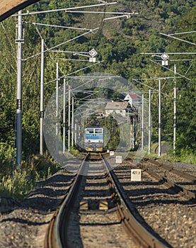 Fast train near bridge in Labe river valley