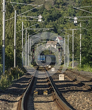 Fast train near bridge in Labe river valley