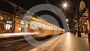 Orange Tram at Night Station