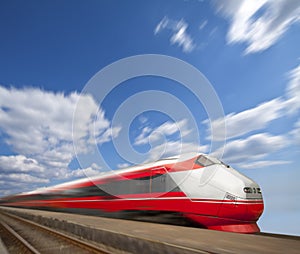 Fast train passing by. Motion blur