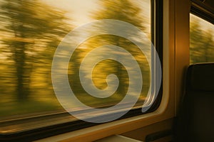 Fast train travel through forest