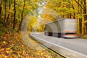 Fast truck on road