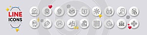 Fast verification , Voicemail and Video conference line icons. For web app, printing. White buttons 3d icons. Vector