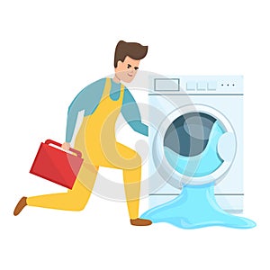 Fast washing machine repair icon, cartoon style