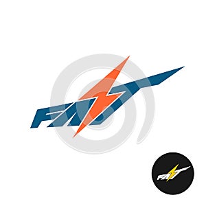 Fast word text logo. Dynamic speed concept with lightning bolt.