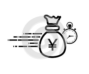 Fast Yen, Yuan money providence, business and finance services. Yen, Yuan with stopwatch icon. Vector illustration