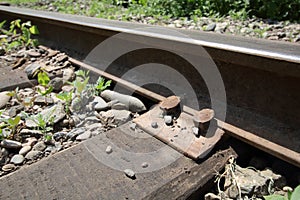 Fastening the rails to the sleeper with a nail. Details
