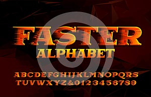 Faster alphabet font. High speed effect letters and numbers. Abstract background.