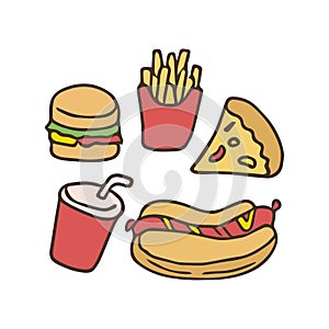 Fastfood doodles with hand drawn vector illustration