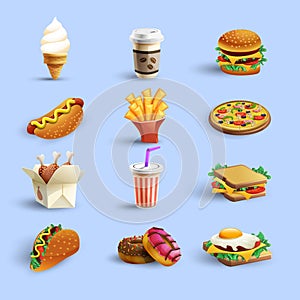 Fastfood Icons Cartoon Set