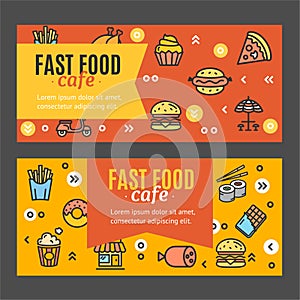 Fastfood and Street Food Flyer Banner Posters Card Set. Vector