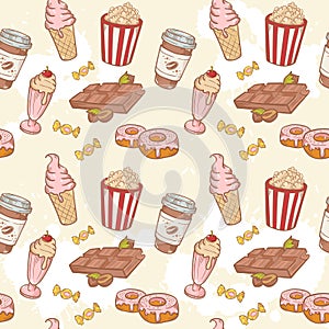Fastfood sweets delicious hand drawn vector seamle photo