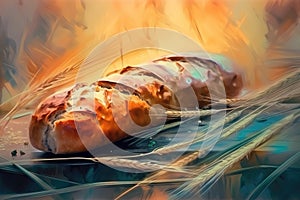 Fasting symbols of bread and water with of Jesus Christ on Calvary hill abstract artistic modern digital pastel style illustration