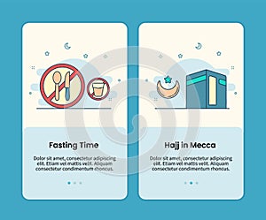 Fasting time and hajj in mecca design onboarding design mobile page screen app