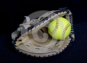 Fastpitch Softball Catchers Mitt With Yellow Ball