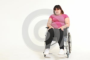 Fat Asian woman suffers from exercise injuries She was sitting in a wheelchair.