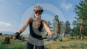 Fat bike also called fatbike or fat-tire bike in summer riding in the forest.