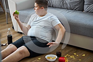 Fat boy decided to eat healthy food, say no to fast food