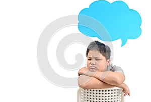 Fat boy thinking with with speech bubble isolated