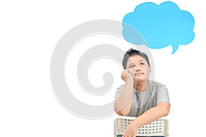 Fat boy thinking with with speech bubble isolated