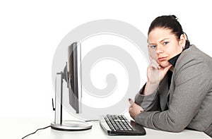 Fat businesswoman and computer