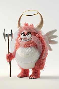 fat cute fluffy demon devil with pitchfork, cartoon character Generative AI