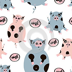 Fat cute pig seamless pattern.