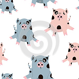 Fat cute pig seamless pattern.